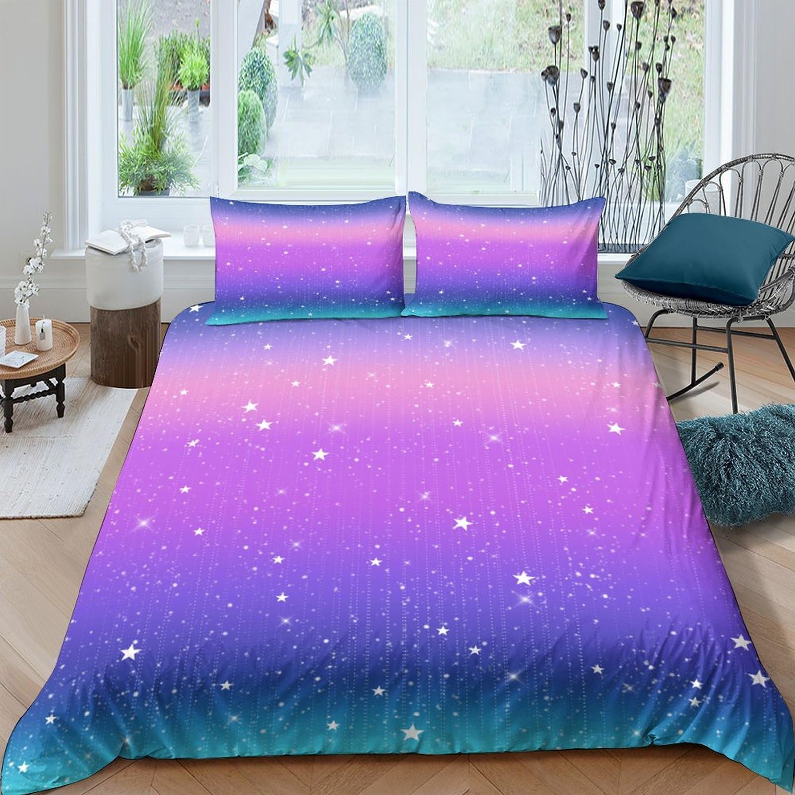 Ctjqhvkz Style-2 3D Printed Galaxy Starry Sky Fitted Sheet Microfiber Soft Gradient Cosmic Nebula Mattress Cover For Bedroom Dorm Decor Single（135X200cm）