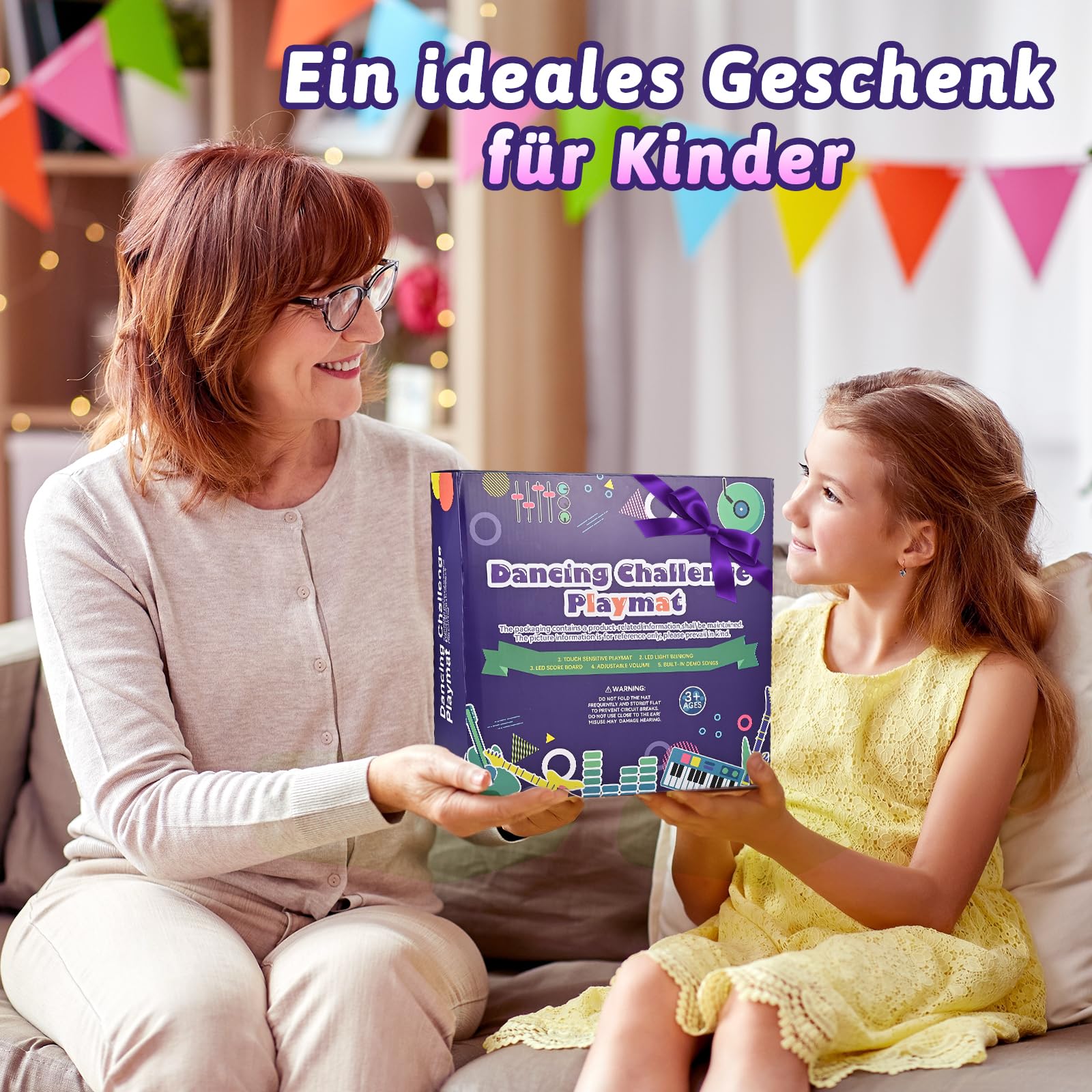 Tigvio Tapis de Danse Rechargeable pour Enfants à partir de 3, 4, 5, 6, 7, 8, 9, 10, 11, 12 Ans, avec 8 lumières LED et Bluetooth, Jouet pour Enfants, Cadeaux de Noël pour Filles de 3 à 12 Ans