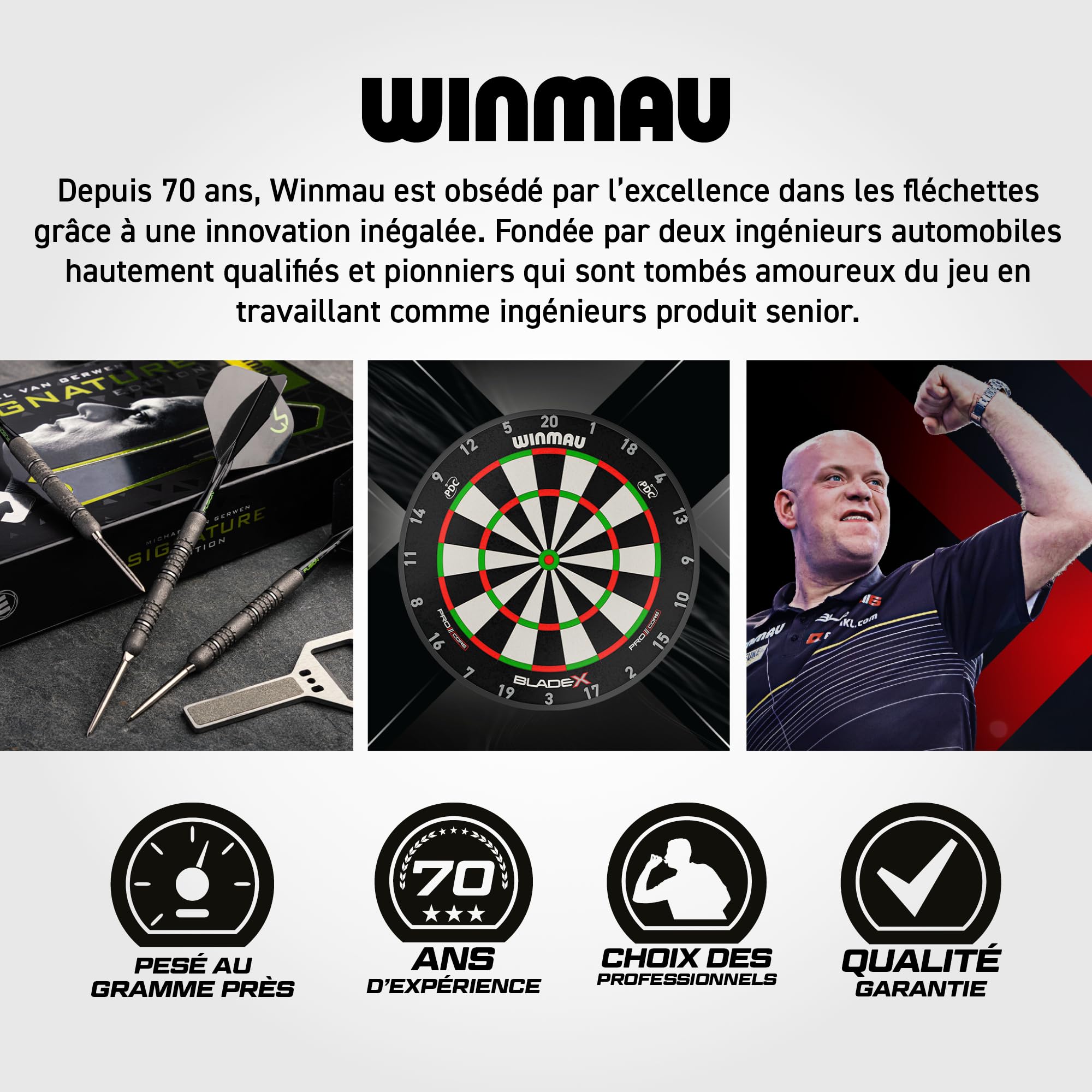 WINMAU Fléchettes Michael Van Gerwen MvG Signature Edition - Standard ou Switch Points - Jeu de fléchettes professionnelles 90 % tungstène avec ailettes et tiges - Fléchettes en acier 22 g, 23 g et 24