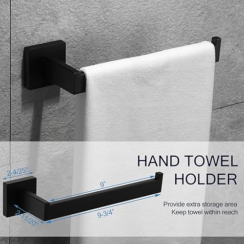 Miniatura 5 de VELIMAX Juego de 5 piezas de accesorios de baño de acero inoxidable de alta calidad, juego de toallero montado en la pared, negro mate, 24 pulgadas