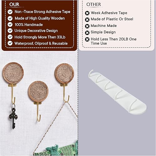 Miniatura 4 de Indian Shelf Ganchos para llaves, perchero, montaje en pared, bohemios, ganchos de pared de resina, ganchos de pared dorados naturales, ganchos de