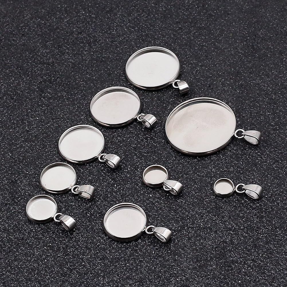 EXCEART 20pcs Trays Pendants Stainless Steel Round Cabochons Settings Bezels Base Blanks Charms Kit for Photo Necklace Bracelet Jewelry Making (Silver 16mm) - Image 8