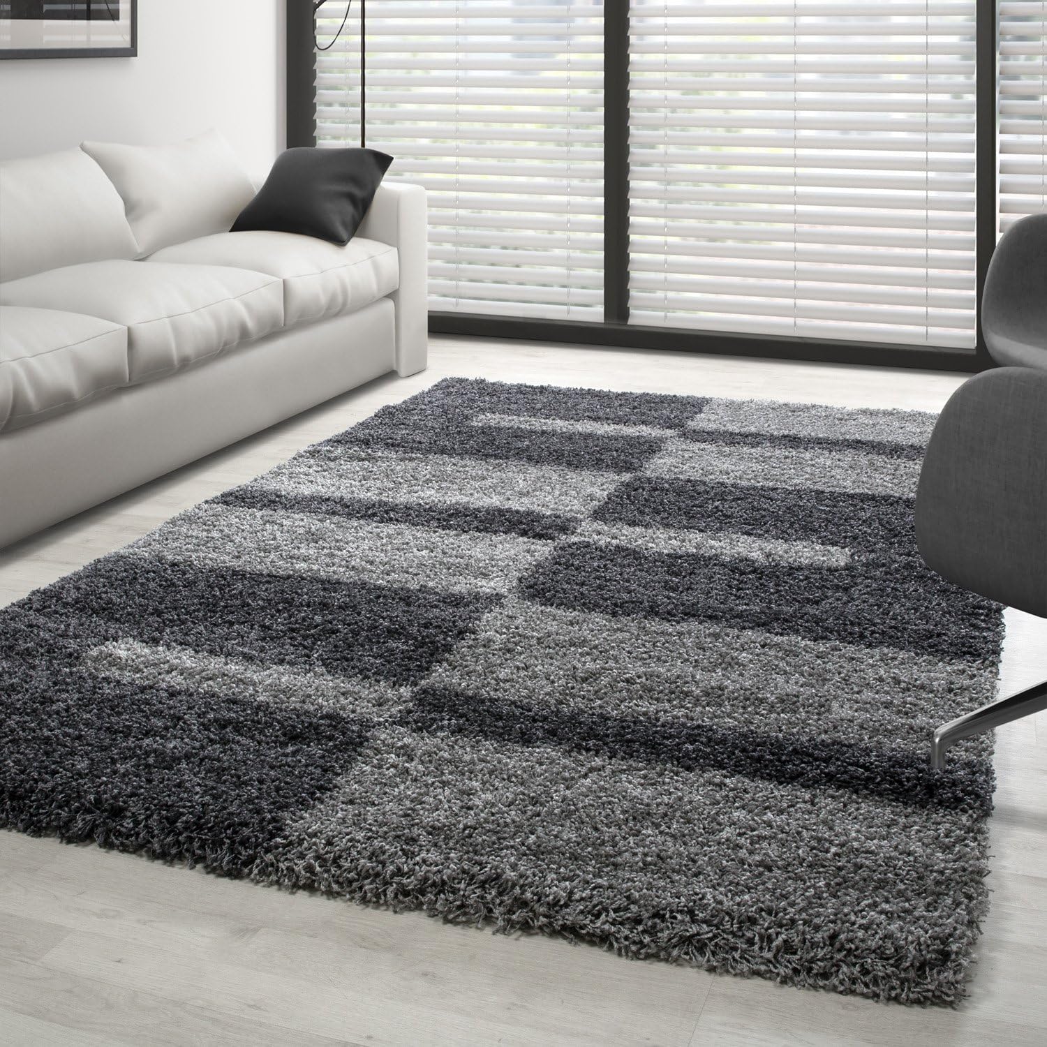 Carpettex Hochflor Shaggy Flokati Teppich - Modern Kariert für Wohnzimmer, Schlafzimmer, Küche, Esszimmer - Weich Flauschig Waschbar Langflor