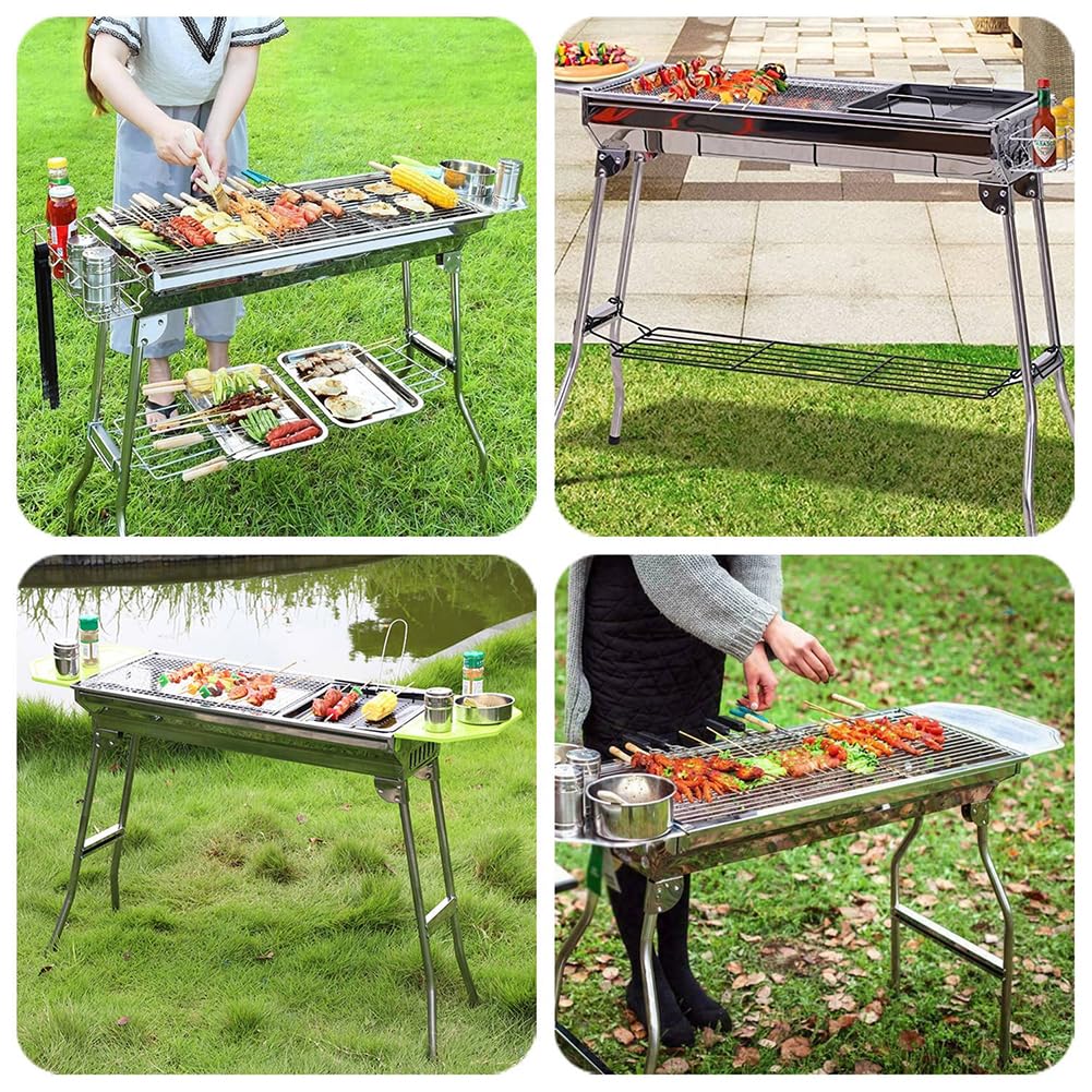 Przenośny grill na węgiel drzewny, składany grill ze stali nierdzewnej, na kemping, piknik, imprezy ogrodowe i podróże