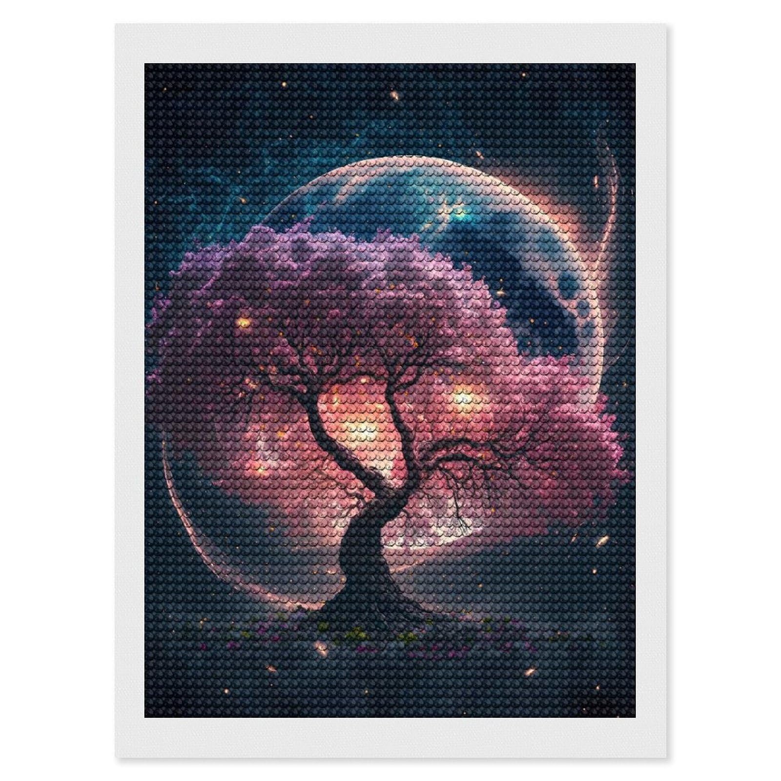 Junmoney Cosmic Sakura Tree DIY Diamond Art Canvas Kit 12"x16", Complete Accessories, Creative Leisure Activity, Home Wall Decor, Gift Idea