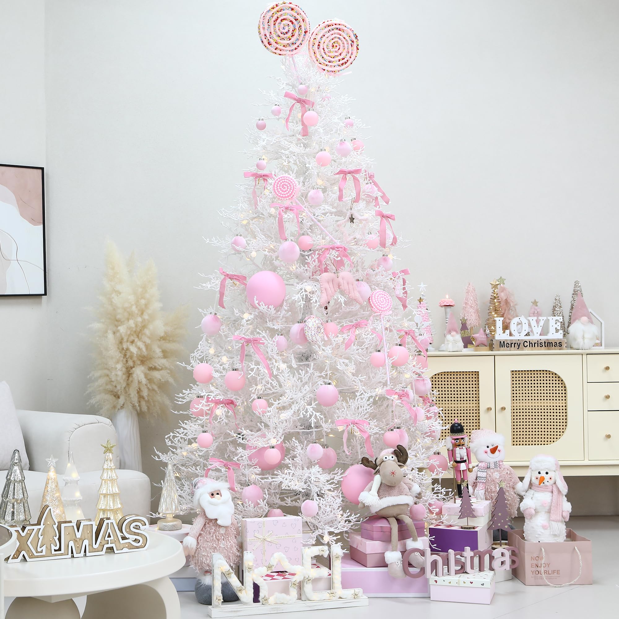 Sea Team 25 Bolas Navidad Terciopelo Purpurina 60mm Rosa