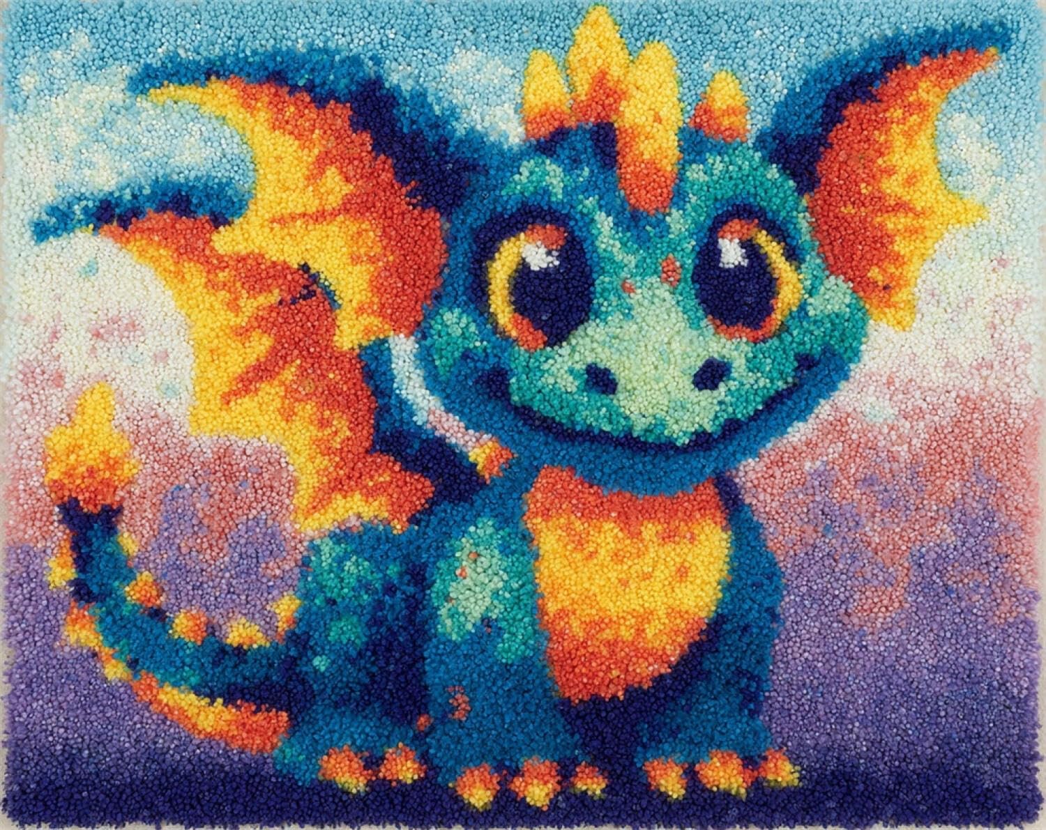 Henypt DIY Knüpfteppich zum Selber Knüpfen Aquarell-Drache 55x75cm