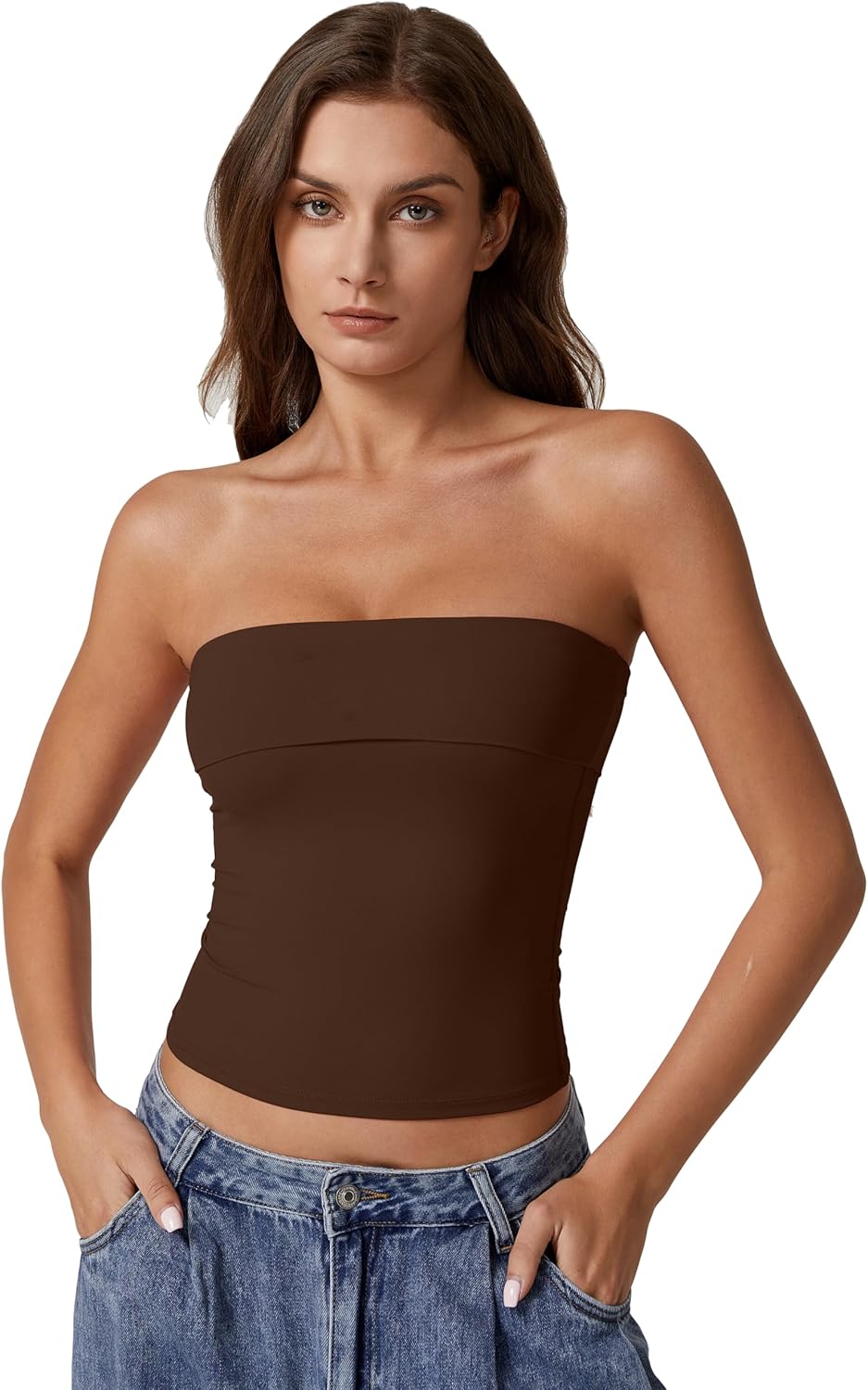 QINSEN Women's Tube Tops Strapless Bandeau Tops Double Lined Slim Fit Summer Going Out Tank Tops - Image 5