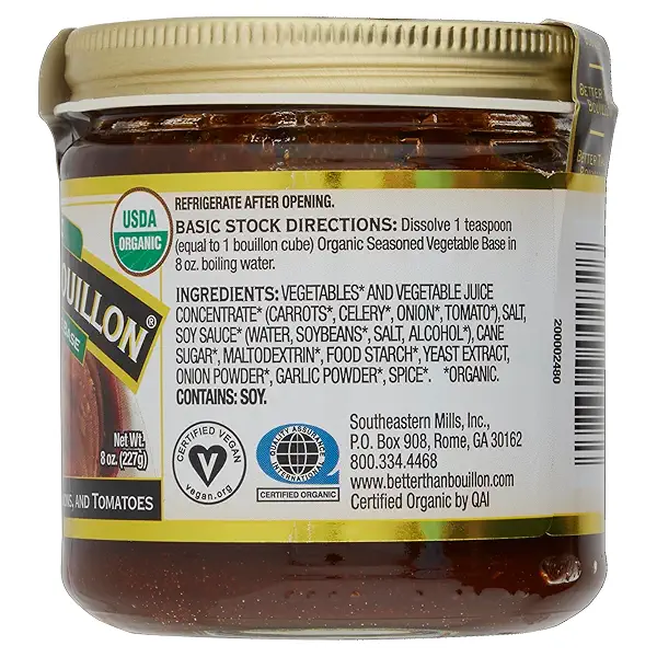 Better Than Bouillon Organic Vegetable Base, Made from Seasoned & Concentrated Vegetables, Organic & Vegan, Makes 9.5 Quarts of Broth, 8 OZ Jar (Single) 5