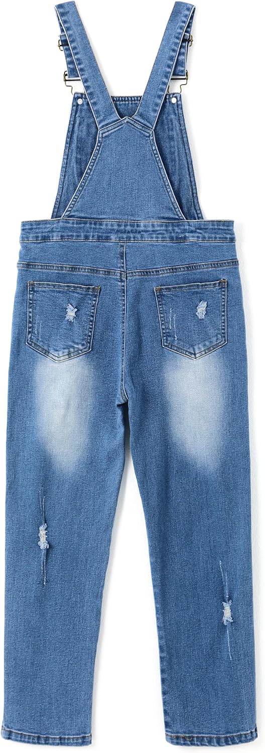 KIDSCOOL SPACE Girls Denim Overalls,Ripped Cotton Jean Workwear Pants - Image 2