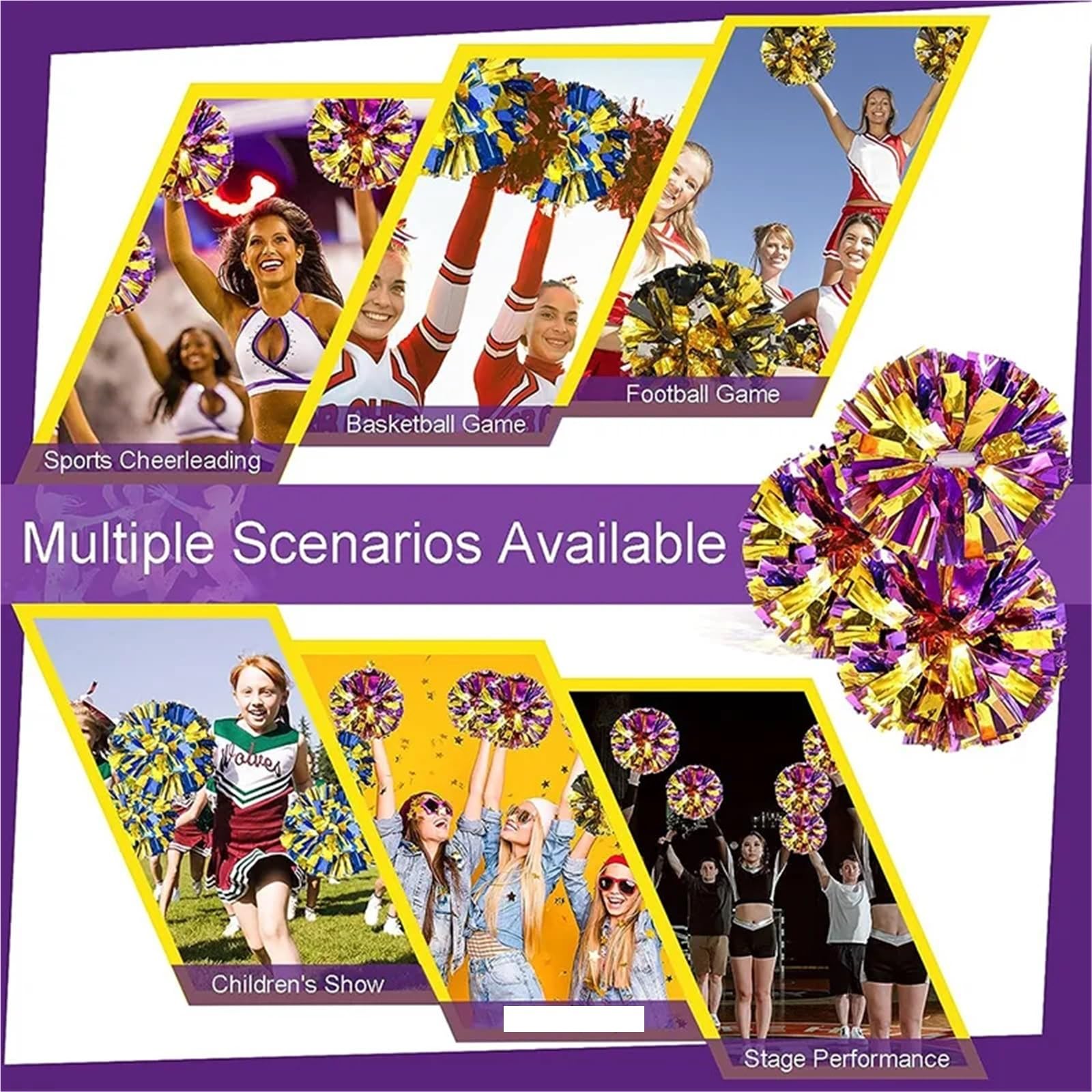 Lot de 10 pompons pom-pom girl 31 cm, style poignée, for sports d'équipe, jeu filles, grand match, acclamations, main, fleur Pour Cheerleading(Purple)