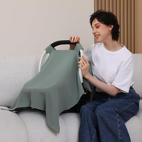 Miniatura 4 de Funda de asiento de automóvil 100% muselina de algodón para bebé, cubierta de toldo para asiento de automóvil, ajuste universal para niños y niñas