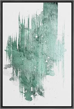 SIGNLEADER Framed Canvas Print Wall Art Green Paint Splatter with White Dots Abstract Shapes Illustrations Modern Art Bohemian Relax/Calm Ultra for Living Room, Bedroom, Office - 16"x24" BLACK