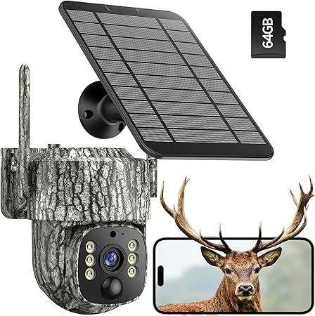 4G LTE Cellular Trail Camera, 360° Live Streaming Solar Game Camera 2.5K SIM Card Included, Auto Tracking Security Cameras Wireless Outdoor with Night Vision, Motion Activated for Outdoor, 1 Pack
