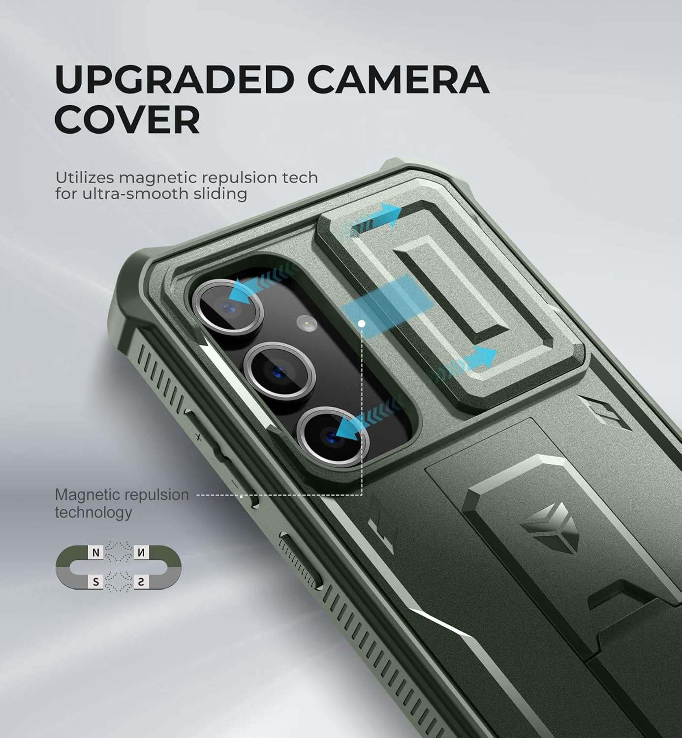Dexnor for Samsung Galaxy S24 FE Case with Built-in Slide Camera Cover & Screen Protector & Kickstand,Heavy-Duty Rugged Case Full-Body Bumper Protective Cover for Galaxy S24 FE(2024),Army Green