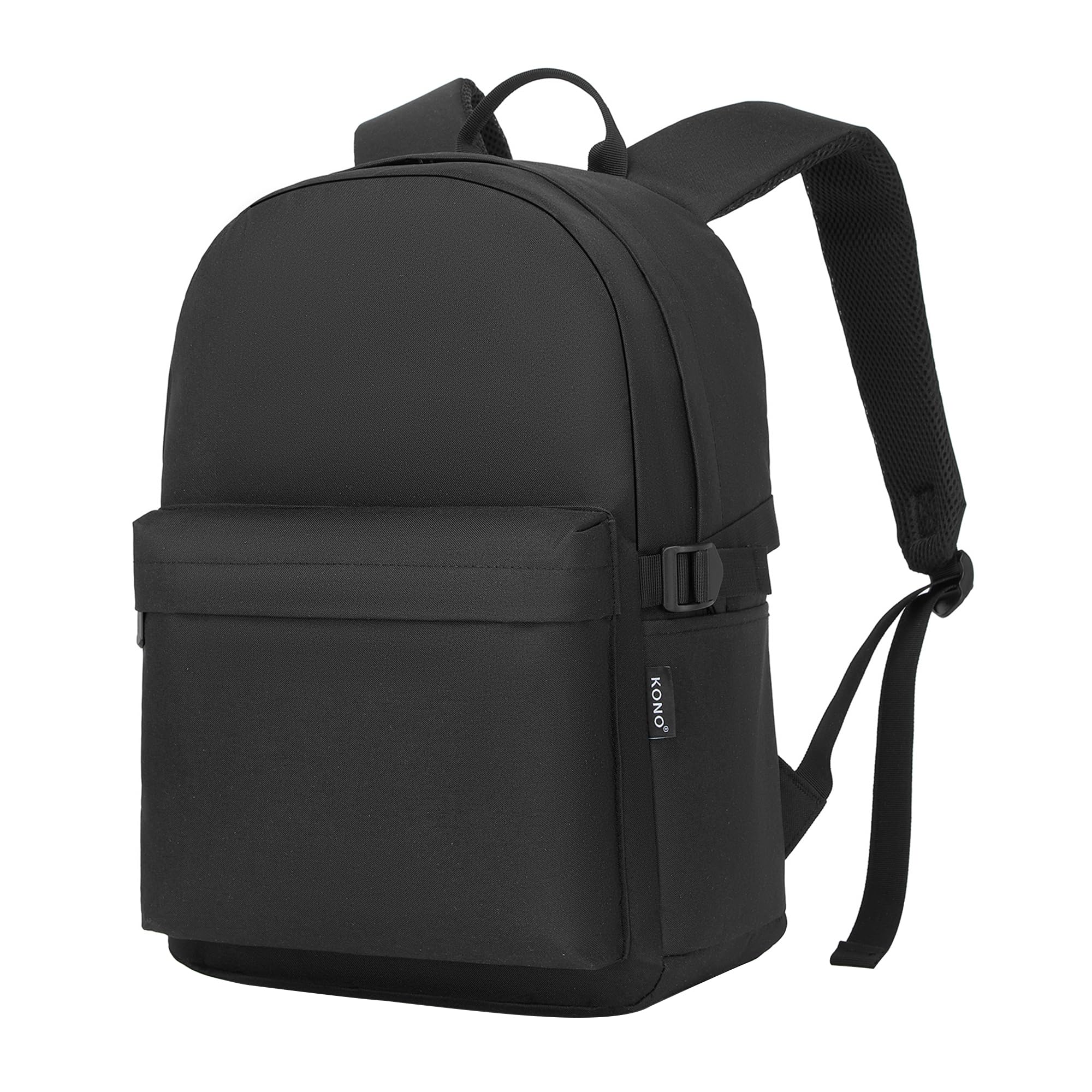 KONO Zaino Scuola, Zaino Uomo Donna Porta PC 15.4 Pollici, Zaino Università Lavoro, Zaino Casual Leggero per Viaggio e Tempo Libero (Nero)