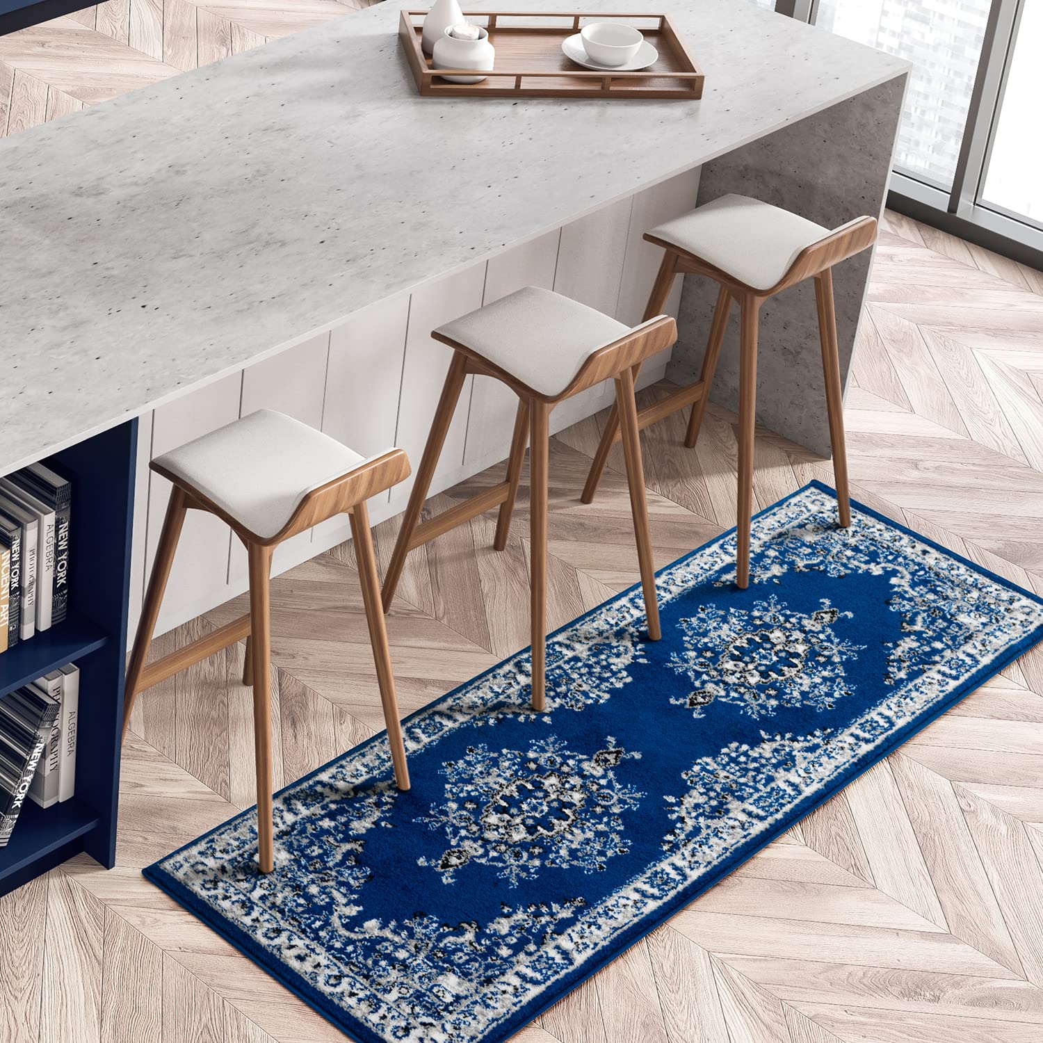 Antep Rugs Oriental 2x10 Traditional Medallion Indoor Runner Rug Siesta (Navy Blue, 2' x 10')