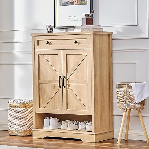 Miniatura 9 de SOOWERY Armario de zapatos con cajón, armario de almacenamiento de zapatos de granja con puertas, organizador de zapatos estrecho de 5 niveles para