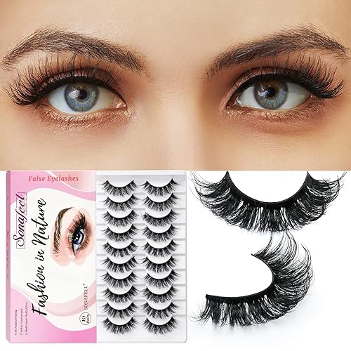 SONAFEEL Pestañas rusas de aspecto natural, pestañas rizadas de 0.71 pulgadas, 10 pares de pestañas de visón finas, paquete de pestañas postizas