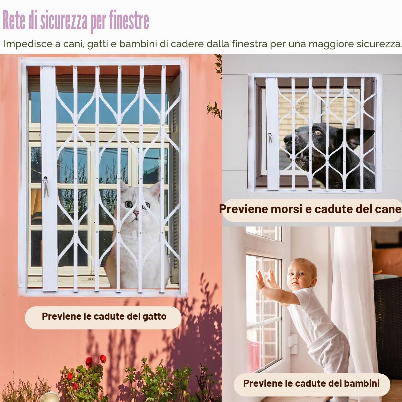 Inferriate per Finestre Grate di Sicurezza per Finestre con Serratura, Cancelletti per Animali Domestici, Gatti / Cani, Barre Antieffrazione Estensibili per Finestre Scorrevoli, Recinzioni di Sicurezz