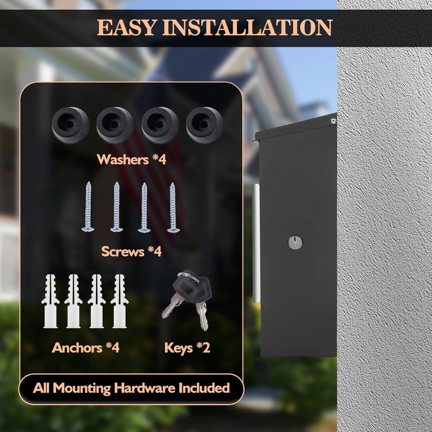 Sharp-tec Wall Mounted Mailbox, Modern Metal Galvanized Steel Mailbox for Outside, 14x13x5inch Large Capacity Mailbox with Lock and Key Drop Box, Black