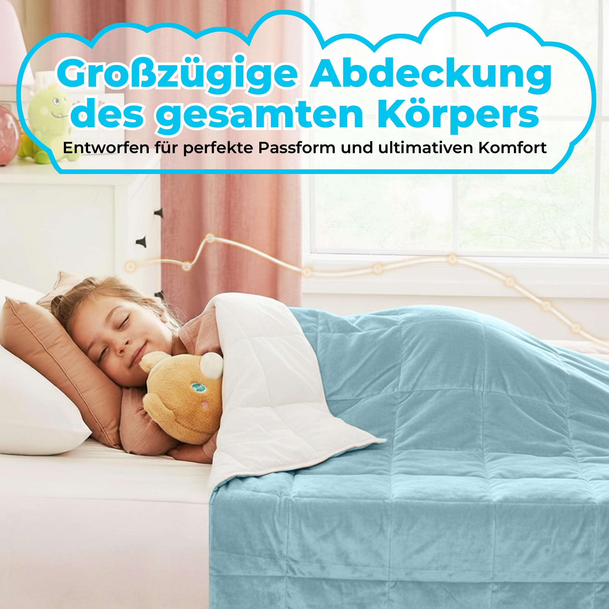 SLEEP COMFY Gewichtsdecke, 2.4 kg Therapiedecke für Stressabbau & Angstzustände, Hypoallergene Glasperlen, Weiche & Kühlende Baumwolle & Oeko-TEX (Blau, 90 x 120 cm)