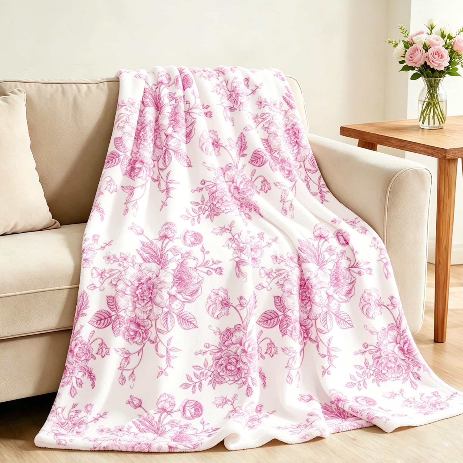 Amazon.com: JarThenaAMCS Pink Floral Fuzzy Blanket Pink Flowers
