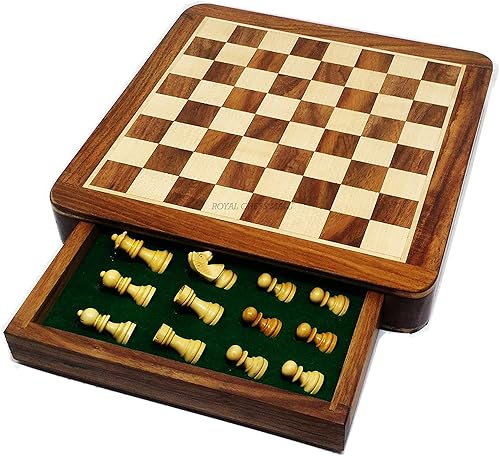 RoyalChessMall-- Juego de ajedrez magnético de viaje con cajón, 10 pulgadas, madera de palisandro dorado