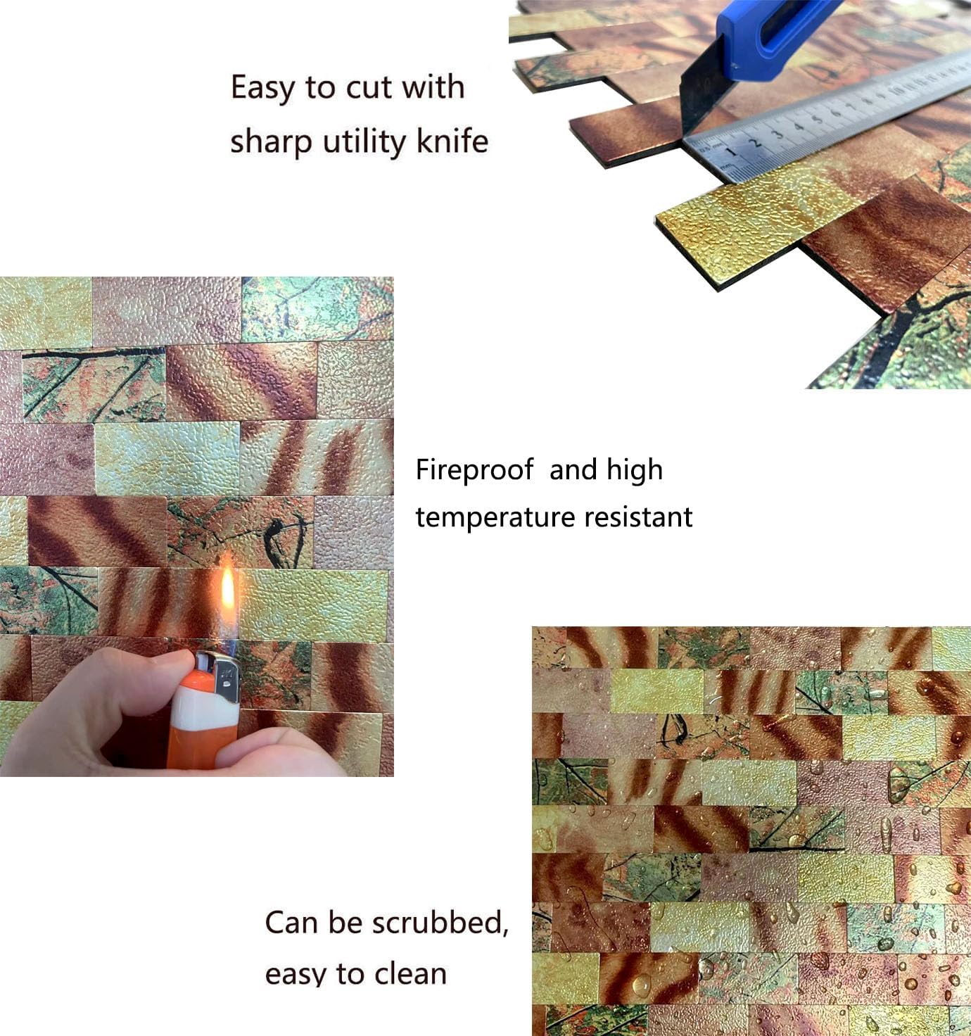 WEIMEISC 10-Sheet Peel and Stick Backsplash Tile for Kitchen, Self-Adhesive Backsplash Tile, Stick on Bathroom Vanities，Fireplace, Laundry Table (Print-5)