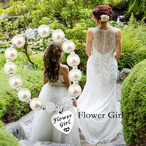 Miniatura 6 de TGBJE Pulsera de perlas para niña de flores, regalo de fiesta de boda, regalo para niña de flores, regalo para dama de honor, pulsera de perlas de