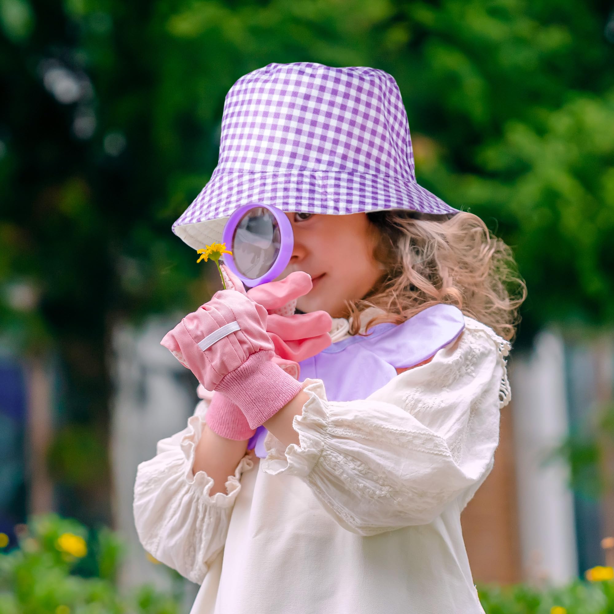 ROBUD Set da giardinaggio per bambini, 17 pezzi, con annaffiatoio per bambini, grembiule, forchetta e pala da giardino, paletta cilindrica, guanti da giardinaggio e borsa tote, giocattoli da giardino