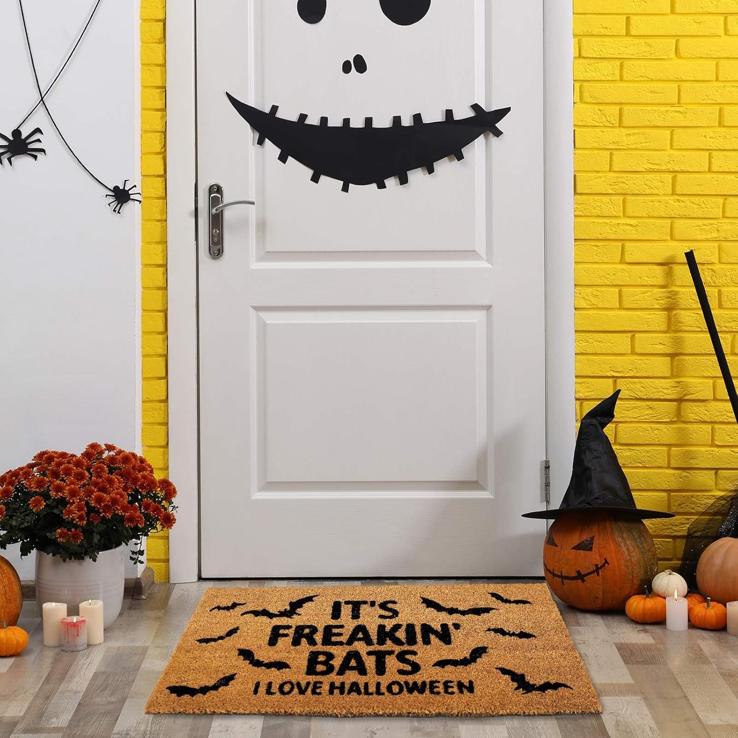 AnyDesign Halloween Coir Outdoor Doormat - Freakin Bats I Love Halloween Door Mat Non-Slip Floor Mats Entrance Door Rug, 16.5 x 29 Inch