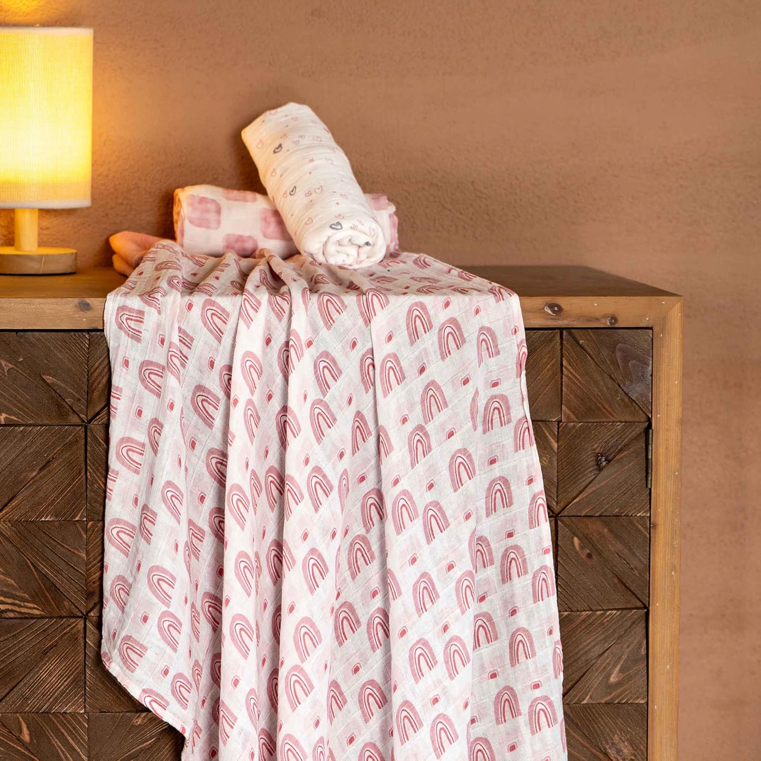 Muslin Swaddle Blankets for Newborn, 4 Pack Cotton Baby Blanket, Large 31.5 x 43.3 Breathable Soft Receiving Blankets Girl, Essentials Swaddle Wrap Burping Clothes, Pink Rainbow