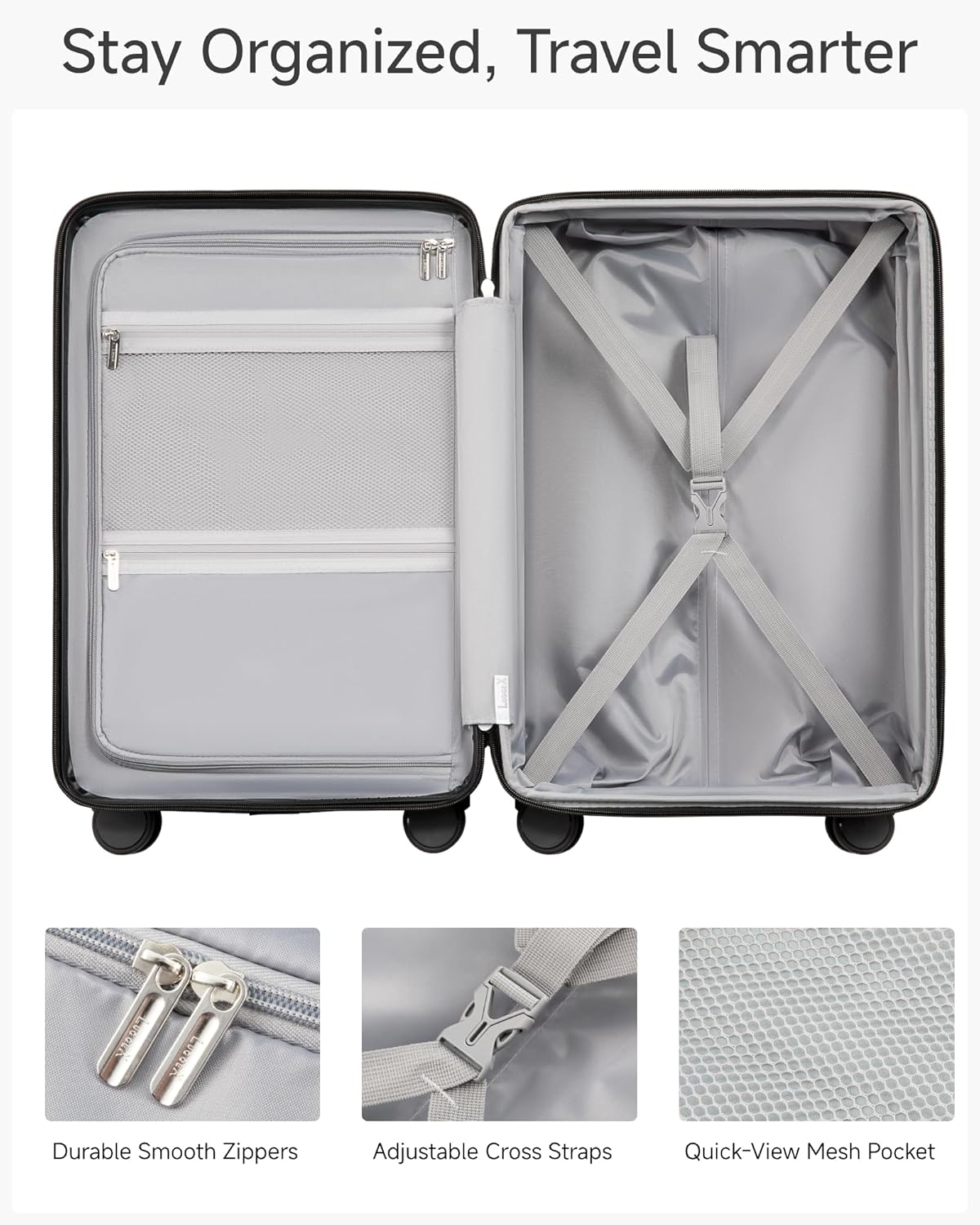 Carry On Luggage for Airplanes, KVC Polycarbonate Hard Shell Suitcase for Travelling (EX-Core, Charcoal Metallic, 21 Inch, 48L) - Image 9