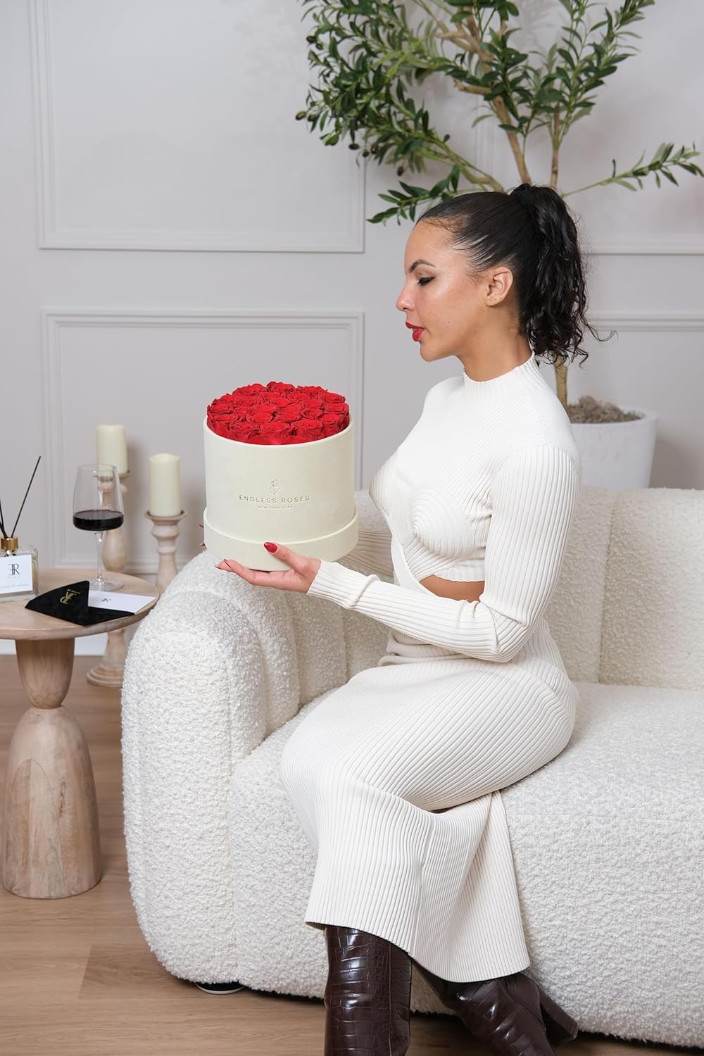 Luxury Preserved Red Roses, 12 Roses in Round Box, 3 Years-Long Lasting (Beige Box, 12 RED Roses)