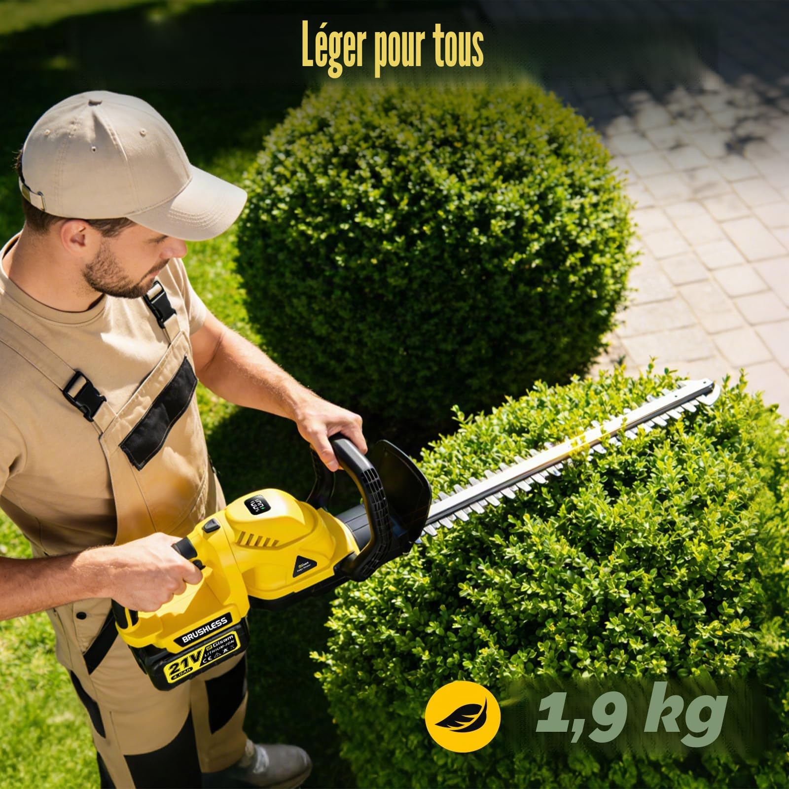 Taille-Haie Sans Fil 22 Pouces, Moteur Sans Balais 3000 W, 2 Batteries 4,0 Ah, Lame SK5 Double Action, Diamètre de Coupe 16 mm, Poignée Pivotante 180°