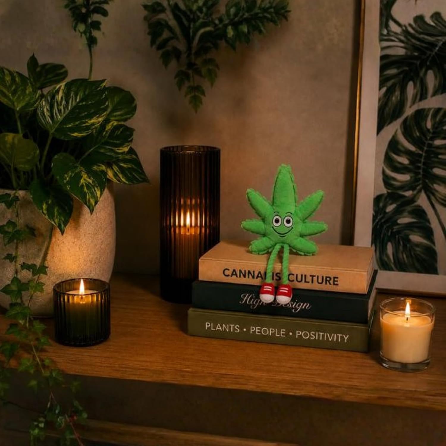 Lil' MJ the Weed Leaf | Funny Plush 420 Parody Cat Toy & Shelf-Sitter | Freely sits on shelves with dangling legs | Catnip and crinkle for play time | A funny parody gift sure to get laughs