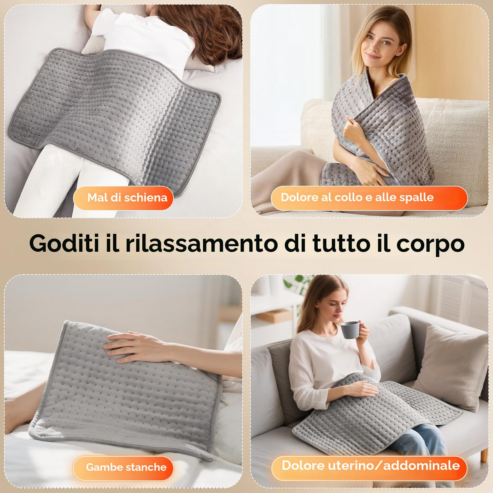 Cuscino riscaldante elettrico 43 X 84 cm con spegnimento automatico e 9 impostazioni di temperatura, cuscino riscaldante per schiena, collo, spalle, stomaco