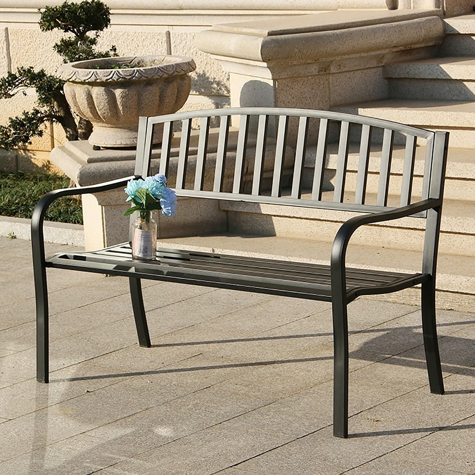 Banc de jardin d'extérieur en fonte robuste de 51 pouces de luxe