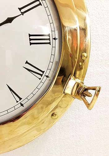 Miniatura 9 de 12 "antiguo marino latón sólido barco buey reloj analógico náutico pared colgante reloj decoración del hogar