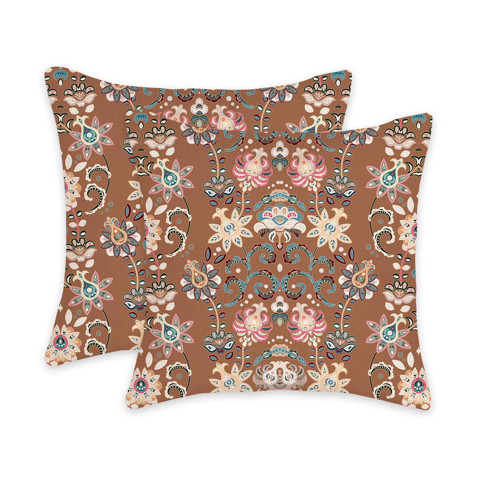 eshabear 2Pcs Pillow Cover 18x18 Inch Meadow Brown-Striped Seamless Floral Colorful Ornamental Home Decor Linen Throw Pillow Case Cushion Cover for