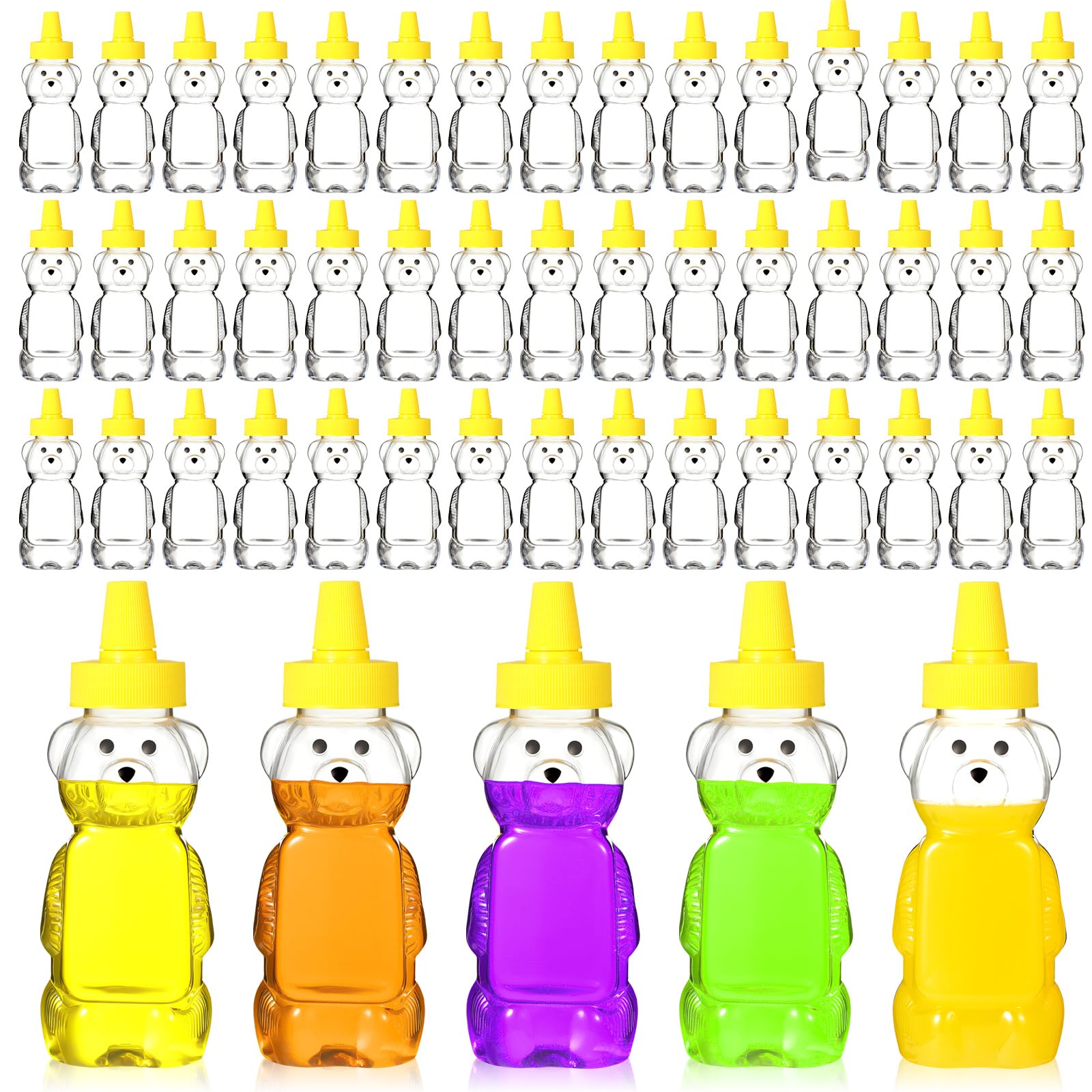 Roshtia 50 Pcs 5 oz Honey Bear Bottles Plastic Empty Clear Squeeze Honey Container Cups Bear Reusable Juice Bottle Bulk with Leak Proof Spout Lids for