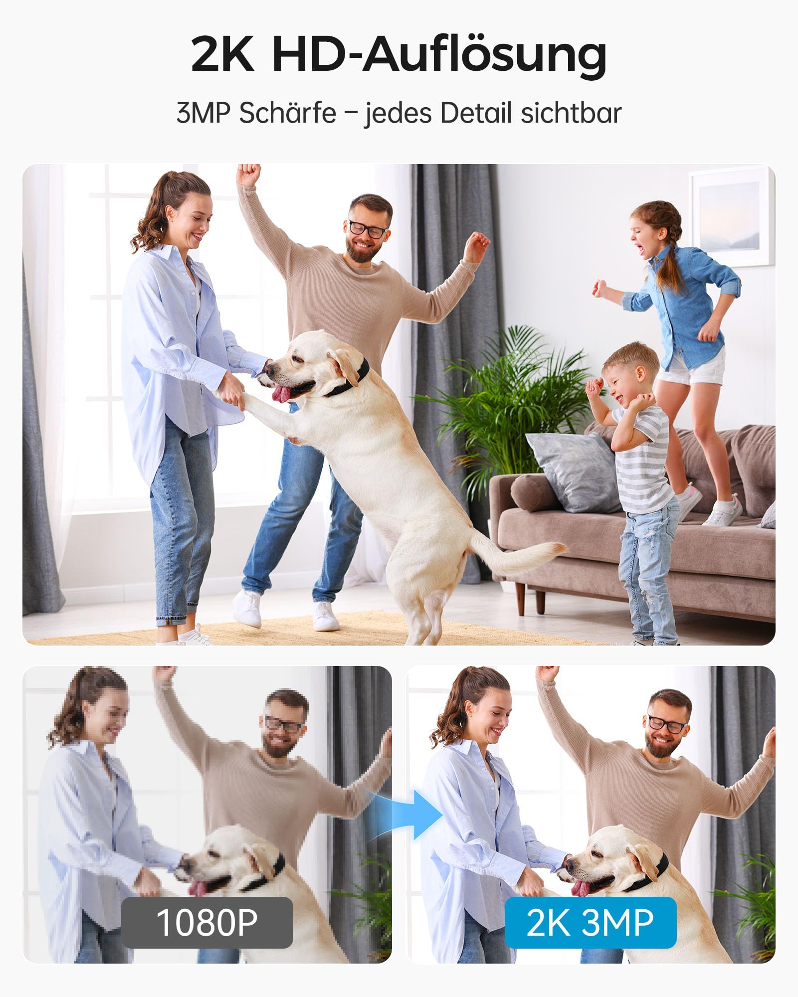 Woox Cámara de seguridad para interiores, 2K, Wi-Fi de 360°, cámara interior para perros con visión nocturna en color, reconocimiento de gritos personal/bebé, seguimiento de automóviles, audio