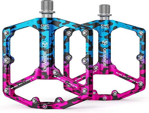 Miniatura 8 de Pedales de bicicleta de carreteramontaña, 3 rodamientos, pedales planos mecanizados CNC de 916 pulgadas con clavos antideslizantes extraíbles