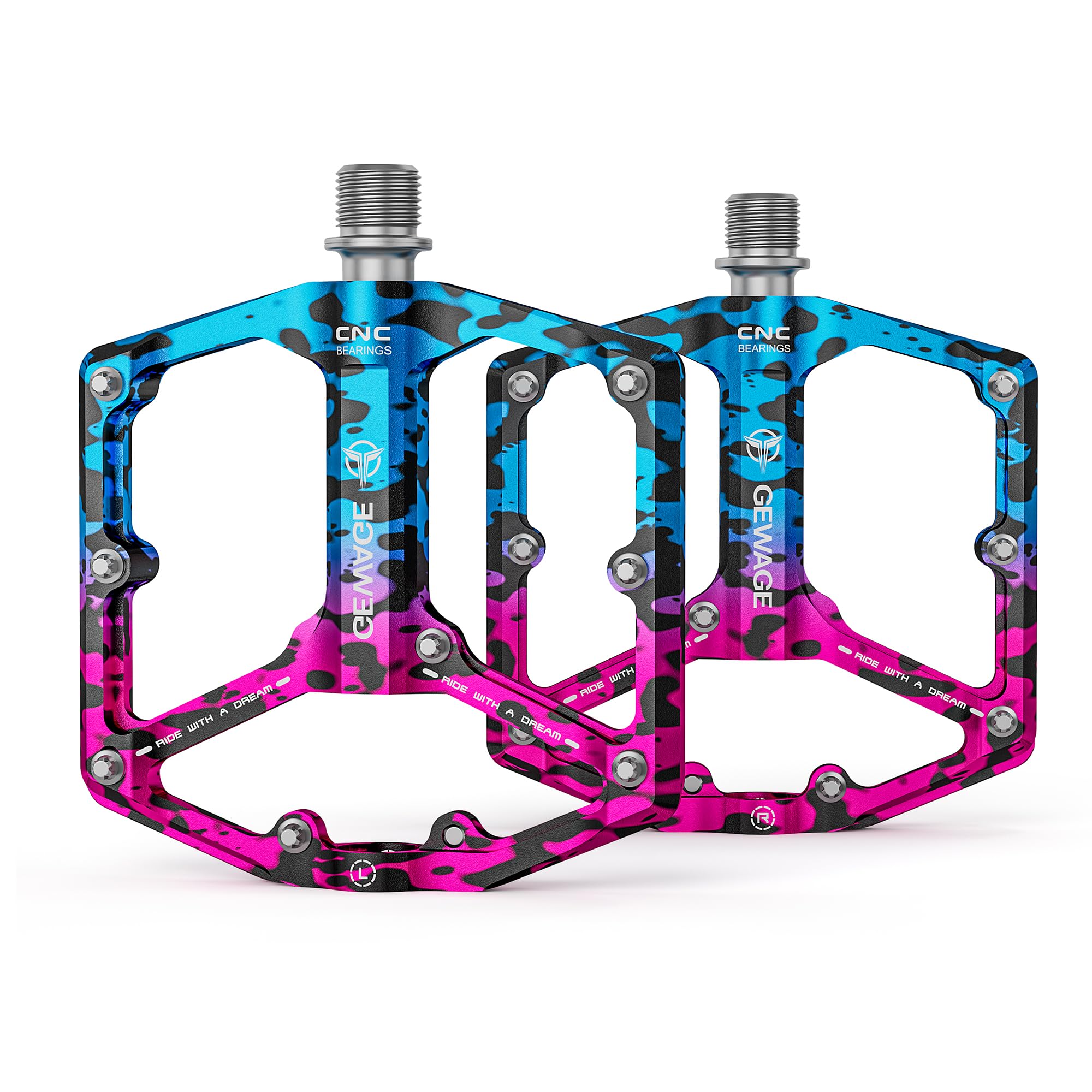 Road/Mountain Bike Pedals - 3 Bearings Bicycle Pedals - 9/16” CNC Machined Flat Pedals with Removable Anti-Skid Nails (Camouflage)