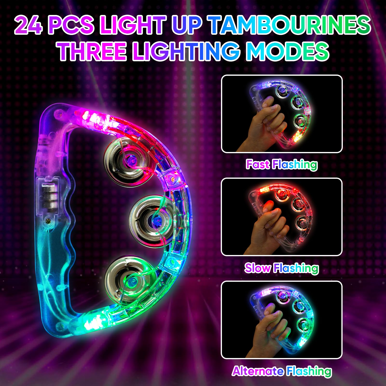 LED Light Up Musical Tambourines: Handheld Music Flashing Tambourine Glow In The Dark Party Supplies - Image 3