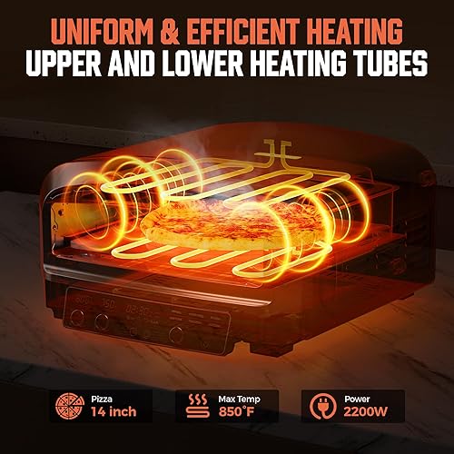 Miniatura 3 de BIG HORN OUTDOORS Horno de pizza para interiores, horno eléctrico de pizza de 14 pulgadas con 6 modos preestablecidos, máquina para hacer pizza