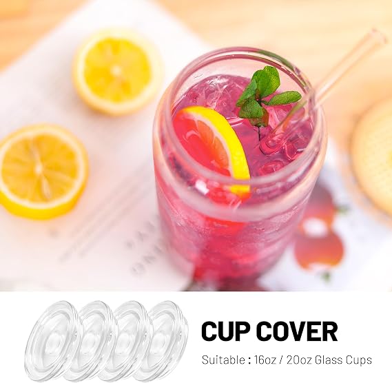 Joyclub 4 Pack Clear Replacement Lids Fit for 16 oz Glass Cups Acrylic Lids
