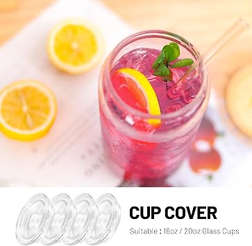 Joyclub 4 Pack Clear Replacement Lids Fit for 16 oz Glass Cups Acrylic Lids