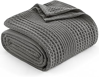 PHF Lightweight Waffle Weave Blanket Twin Size for Bed Grey 66"x90"